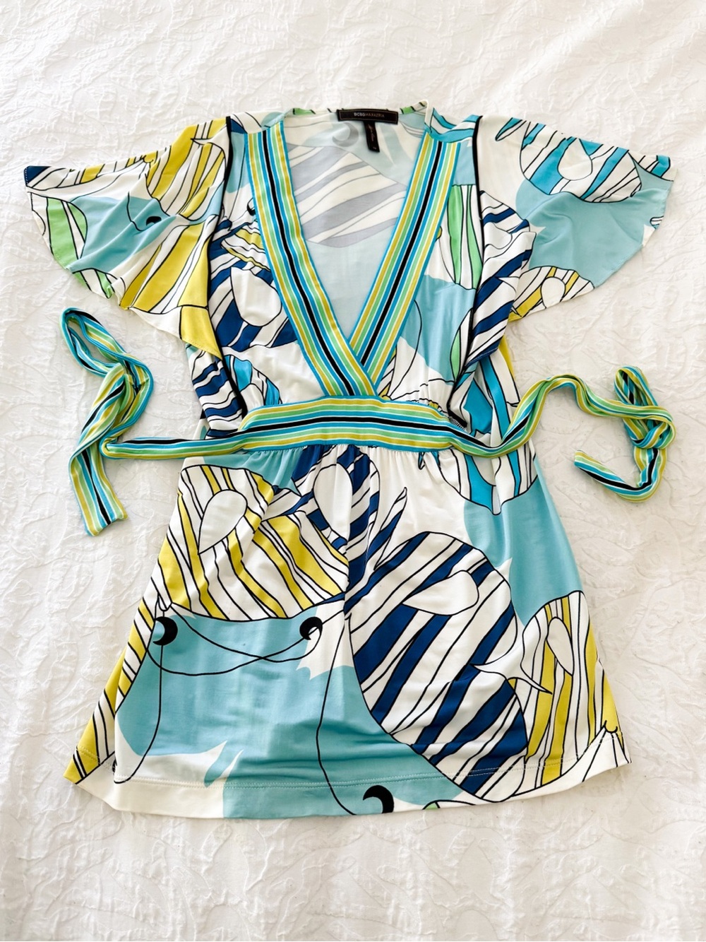 BCBG Max Azria Abstract Print Tie-Waist Tunic XS